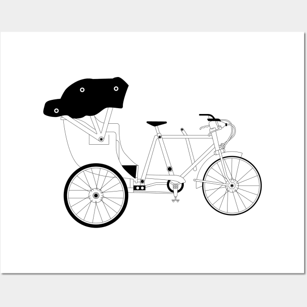 Rickshaw Black Outline Wall Art by kindacoolbutnotreally